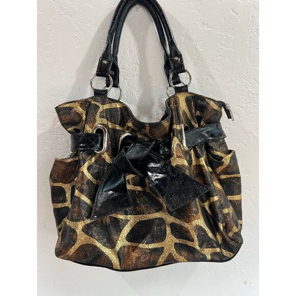 Giraffe Print Tote Bag with Black Trim Large Purse Satchel - Picture 2 of 15